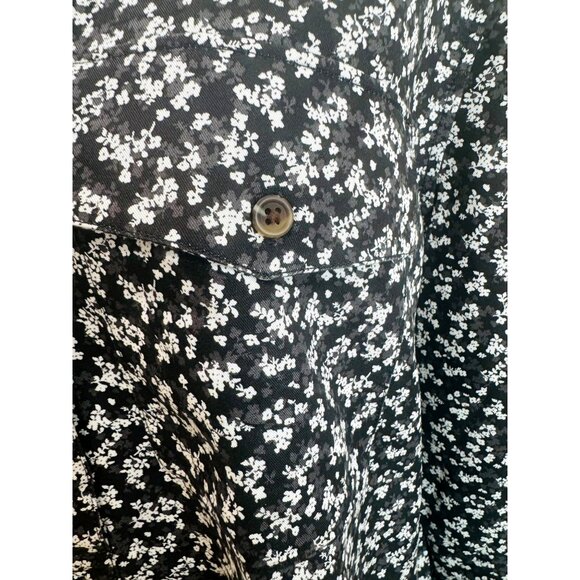 Lands End Womens Floral Button-Up Shirt XL/T Black White Tunic Top Peasant Casua - Picture 9 of 10